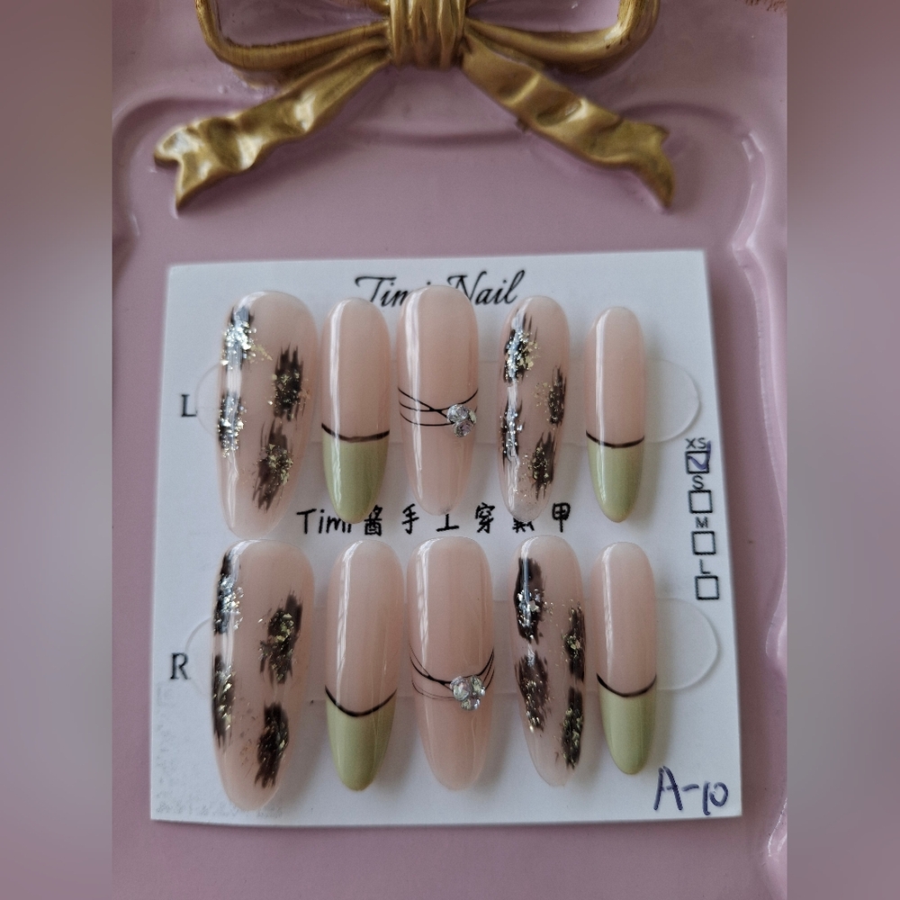 Elegant Nude and Olive Press-On Nails Size XS Extra Small